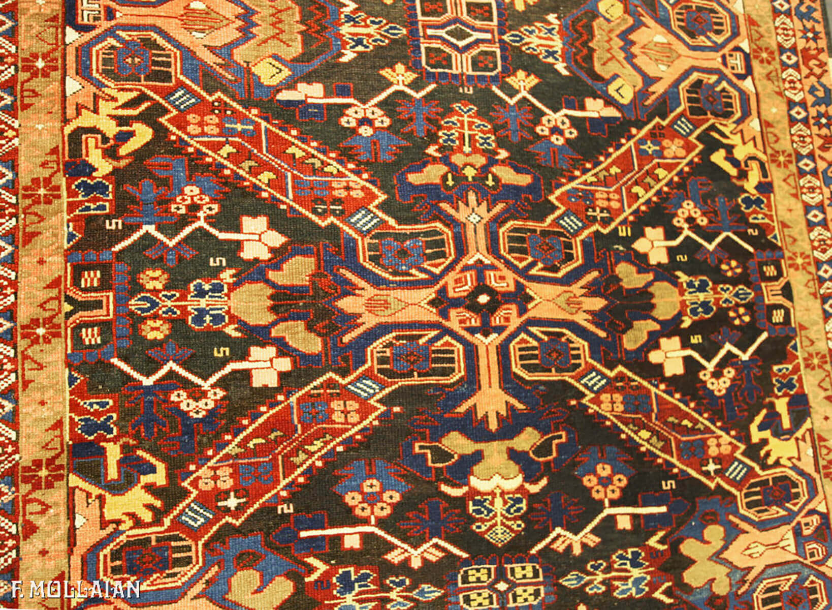 Stylized Motif Caucasian Seychour (Zeikhur) Dark field Rug n°:46589236